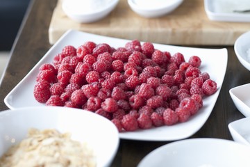 Fresh raspberries and slivered almonds