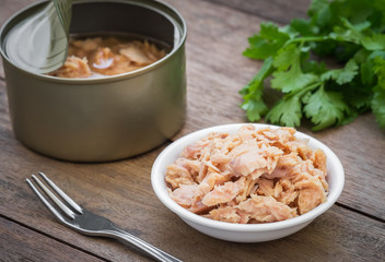 Canned tuna fish in bowl