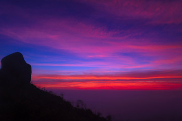 colorful of Sunrise scene with Mist on mountain at Doi Mokoju Th