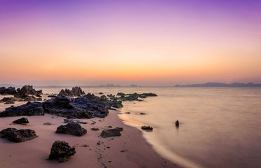 Fototapeta na wymiar Sunrise on the beach of andaman sea