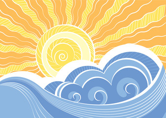 Abstract sea waves. Vector illustration of sea landscape