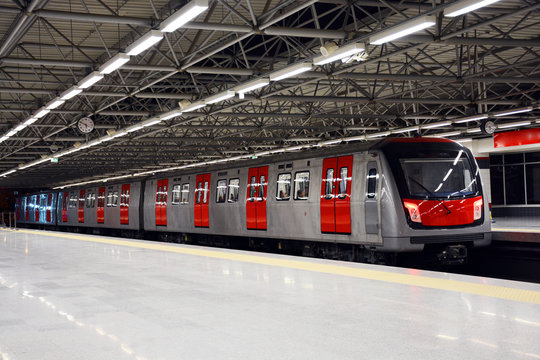 Metro train at the subway station