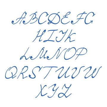 Illustration of hand drawn blue alphabet capital letters