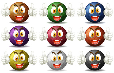 Planet faces with happy emotions