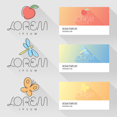 Apple dragonfly and butterfly logo design elements with visit card template 