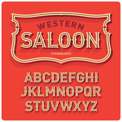 Vintage western style volume font with emblem frame. Warm background.