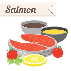 Vector salmon with ingredients