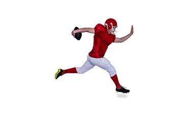 Fototapeta na wymiar American football player jumping with the ball