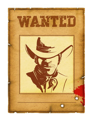 Wanted poster background with portrait of bandit for design on w