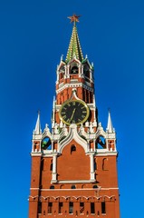 Spasskaya tower of Kremlin on Red Square in Moscow