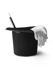 top hat magic wand gloves - Stock Image