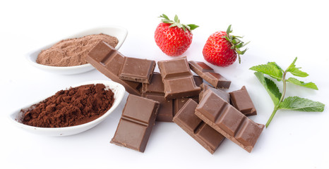 Chocolate squares and cocoa powder