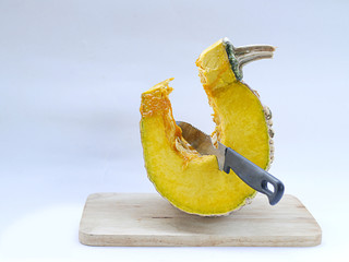 pumpkin on cutting board 
