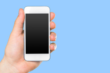 Man's hand holding smartphone