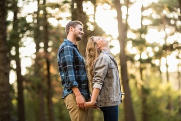 Fototapeta premium Happy smiling couple standing behind each other