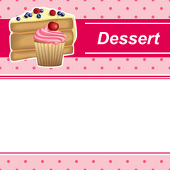 Background abstract pink yellow dessert cake blueberry raspberries cherry cupcake muffins cream frame illustration vector