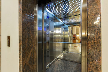 Elevators in hotel lobby