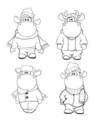 Happy cows.Clip-Art. Cartoon. Coloring book 