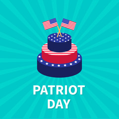 Cake with star and strip Two flags Sunburst background Patriot day Flat design