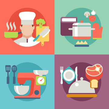 cooking process delicious food best recipes icons set