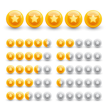 Rating stars on glossy gold spheres