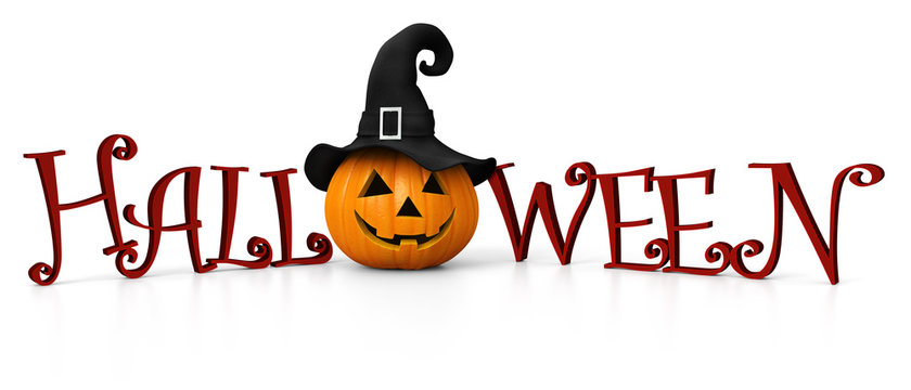 Halloween - carved pumpkin with witch hat - banner
