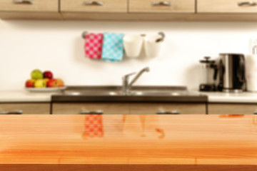 wooden desk space in kitchen 