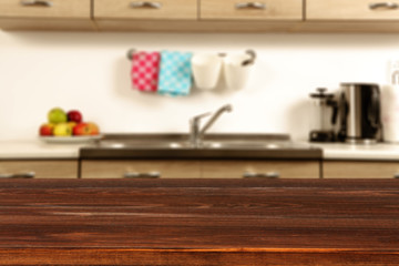 wooden desk space in kitchen 