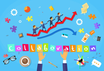 Business People Running Red Arrow Graph Up Climbing Cartoon