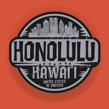 Stamp or label with name of Honolulu, Hawaii