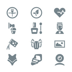 icon set different household objects gray