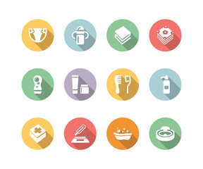 baby's things icon set color with long shadow