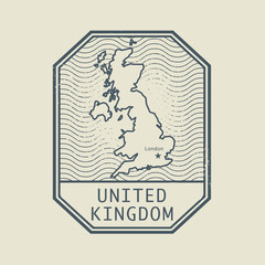 Stamp with the name and map of United Kingdom