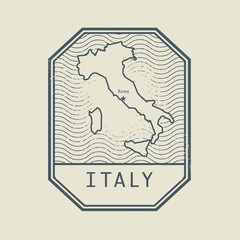 Stamp with the name and map of Italy