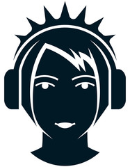 Vector girl in headphones illustration isolated on white