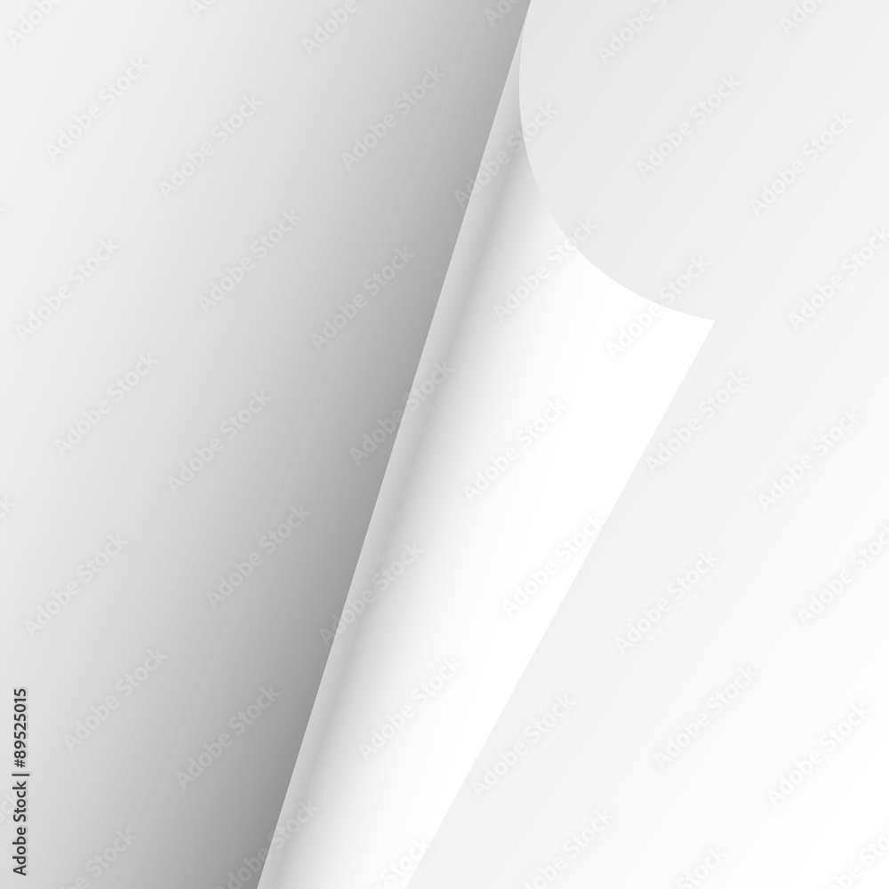 Poster blank paper sheet curl corner, empty page bend vector