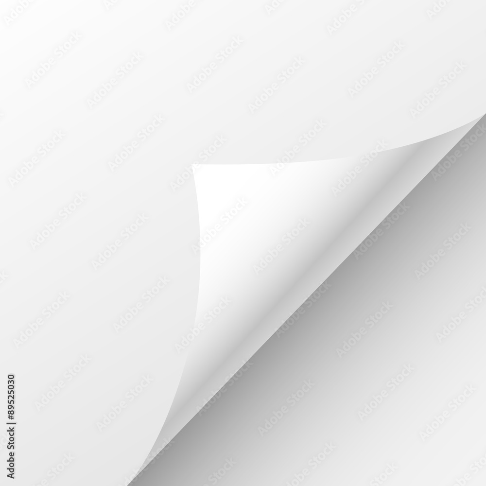 Poster blank paper sheet curl corner, empty page bend vector