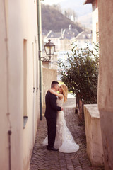 Bride and groom kissing