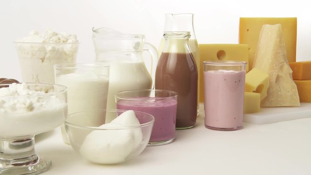 Various dairy products, flavoured milks and cheeses