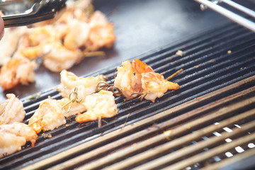 Shrimp on skewers on the grill