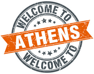 welcome to Athens orange round ribbon stamp