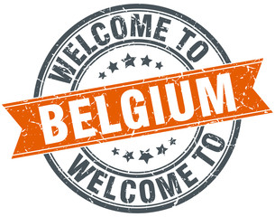 welcome to Belgium orange round ribbon stamp