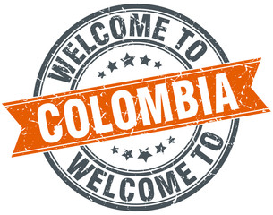 welcome to Colombia orange round ribbon stamp