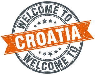 welcome to Croatia orange round ribbon stamp