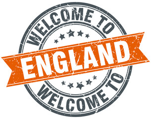 welcome to England orange round ribbon stamp