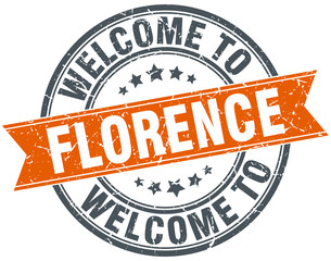 welcome to Florence orange round ribbon stamp