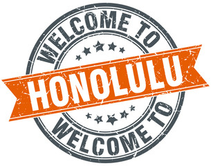 welcome to Honolulu orange round ribbon stamp
