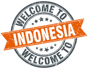 welcome to Indonesia orange round ribbon stamp