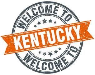 welcome to Kentucky orange round ribbon stamp