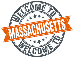 welcome to Massachusetts orange round ribbon stamp
